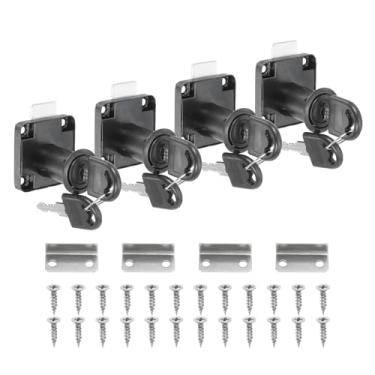 Imagem de PATIKIL Fechadura de câmera cilíndrica 32 mm, 4 peças de chaves semelhantes a de liga de aço, fechaduras de caixa de correio seguras com chaves para gaveta de arquivos, conjunto de substituição, preto