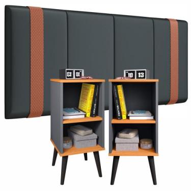 Imagem de Conjunto Quarto Cabeceira Parise com  duas mesas de cabeceira Charme C