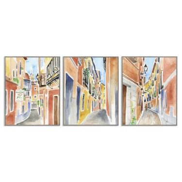 Imagem de Stupell Industries Edifícios históricos da cidade de Madri, 3 peças, cinza, emoldurado, conjunto de arte giclée, por June Erica Vess, 61 x 76