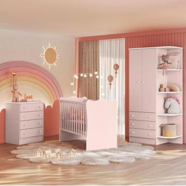 Imagem de Quarto Infantil Lua Encantada Guarda Roupa, Berço e Cômoda Rosa - FbAB