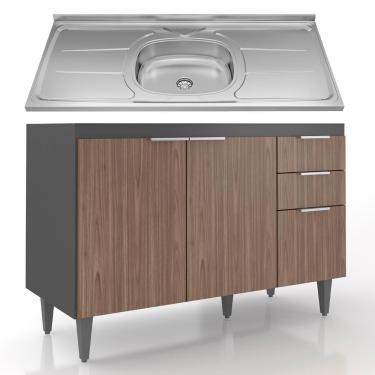 Imagem de Balcão De Cozinha Com Pia Inox 120cm Pérola Z34 Grafite/freijó - Mpozenato