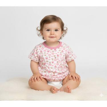 Imagem de Kit 4 Camiseta infantil bebe Menina Manga Curta Estampas Divertidas  100% Algodão  P/M/G
