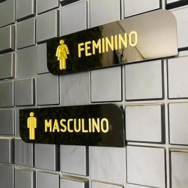 Imagem de Kit 2 Placas Wc Acrílico Preto C/ Dourado Masculino Feminino - CNC Sor