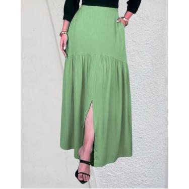 Imagem de Saia Longa Em Viscolinho Fenda Na Frente E Bolsos Invisiveis - Katyani