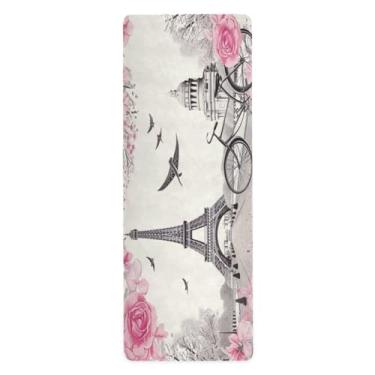 Imagem de Wassud Tapete de ioga para bicicleta Eiffel para mulheres e homens, 180 x 66 cm, tapete de fitness antiderrapante dobrável para pilates, aeróbica, exercícios de chão com bolsa de armazenamento
