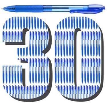 Imagem de Aozora Canetas de tinta azul a granel, pacote com 30, canetas esferográficas retráteis, ponta média, caneta de tinta lisa, aderência macia para diário, material escolar, escritório, 1,0 mm