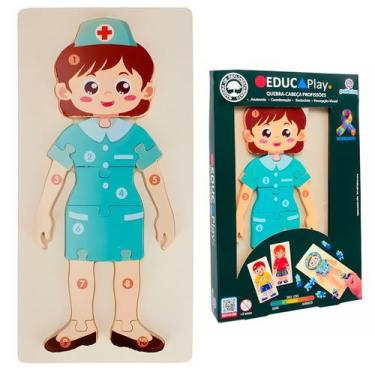 Imagem de Educa Play Quebra-Cabeça Profissões Brinquedo De Madeira Educativo E C