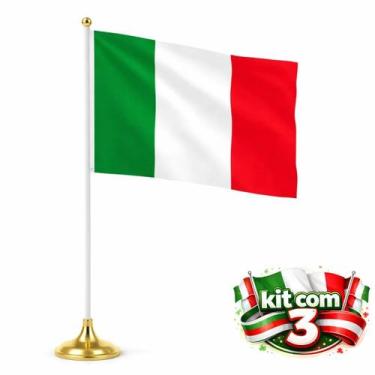 Imagem de Kit 3 Mini Bandeiras da Itália com Haste e Base 30cm Decoração Festas 