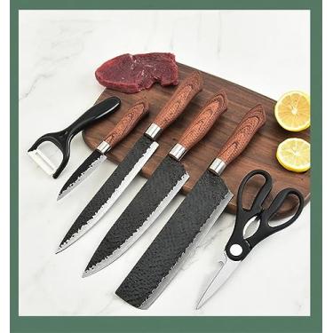 Imagem de Conjunto De Faca Faqueiro Gourmet 6 Pçs Aço Inox Cozinha Jogo de Facas Premium - Loboy (Preto)