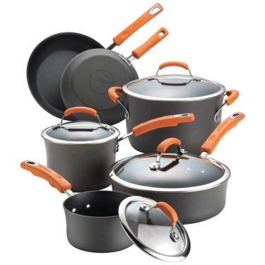 Imagem de Conjunto de Panelas e Frigideiras Antiaderentes com Tampas de Vidro, 10 Peças, RACHAEL RAY 87375, Preto