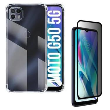Imagem de Capa Capinha Anti Impacto + Película Privacidade 3D Para Moto G50 5G Tela De 6,5 Polegadas - (Bluepink)