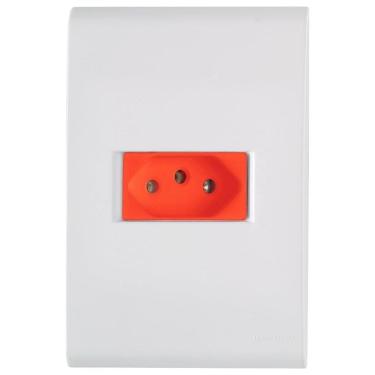 Imagem de Tomada Tramontina Liz 2P+T 20A Vermelha com Placa 4x2 + Suporte Branco