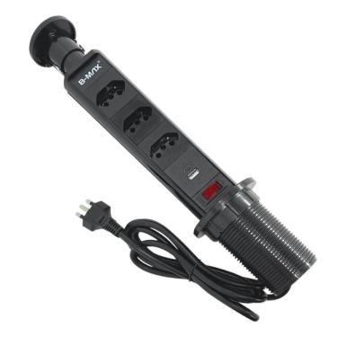 Imagem de Torre Multiplug Usb 3 Tomadas Retrátil Usb-c E De Embutir