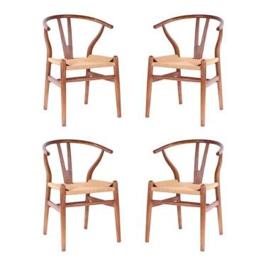 Imagem de Kit com 4 Cadeiras para Sala de Jantar Madeira Maciça Wishbone Madeira Escura