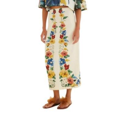 Imagem de Saia Reta Midi Farm Rio Tropicalzinho Lenço-Feminino