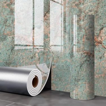 Imagem de Papel de parede dourado autoadesivo imitação de mármore efeito papel de parede para cozinhas e banheiros à prova d'água e à prova de umidade adequado para renovação de móveis Green Rock 400 * 300 cm