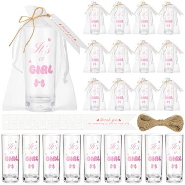 Imagem de Sliner 50 conjuntos de copos de chá de bebê para presente a granel para convidados incluem copos de shot de acrílico It's a Girl de 62,5 g e bolsa de organza de cartão para artigos de festa de