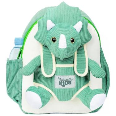 Imagem de Mochila infantil verde dinossauro Triceratops Naturally KIDS com pelúcia removível 29 cm
