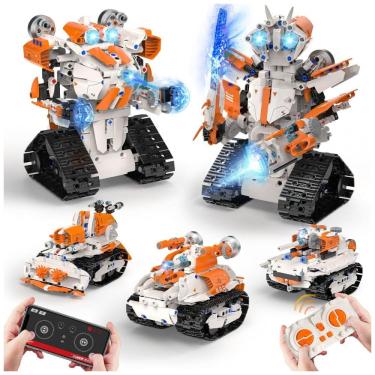 Imagem de Kit Robótico QHECTTY RC STEM 5 em 1 tanque, robôs e carro com controle APP e controle remoto