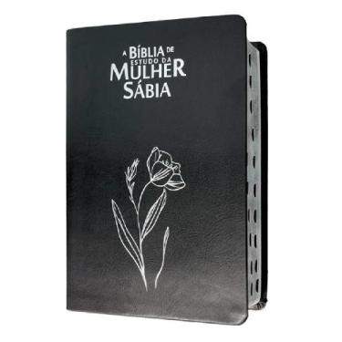 Imagem de Bíblia de estudo da mulher sábia  capa de luxo magnólia preto  com índ