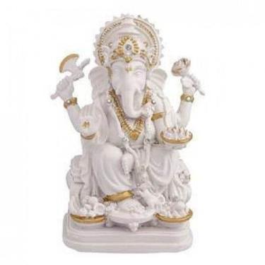 Imagem de Imagem Ganesh Branco e Dourado   Escultura Resina 15 cm - Lua Mistica