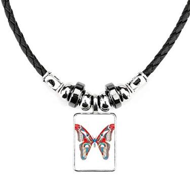 Imagem de DIYthinker Colar de borboleta 3D em cor vermelha e azul joia Torque pingente de corda de couro