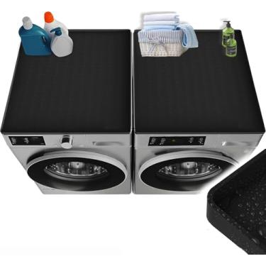Imagem de 2 peças de capas de lavadora e secadora para a parte superior, tapete de silicone antiderrapante preto de 65 cm x 65 cm para máquina de lavar e secar roupa, almofada à prova de poeira para lavanderia,