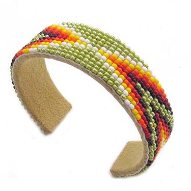 Imagem de La Vivia Pulseira feita à mão com contas na moda indiana verde laranja borboleta com contas B53/7, One Size, Latão, Contas de vidro tcheco 11/0