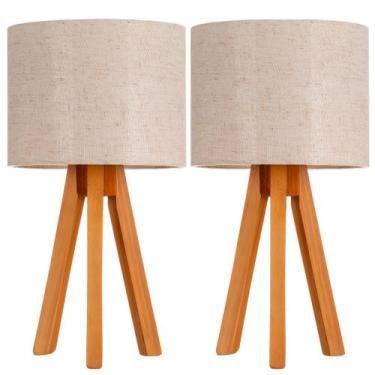 Imagem de Kit 2 Abajur De Mesa Madeira Rustico Tripe Luminaria De Mesa, Sala Qua