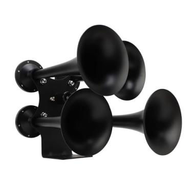 Imagem de Horn de Caminhão Alto, 150 Decibéis, 4 Trompetes Kit de Chifre de Ar para Caminhões de Carro Barcos Iate de Caminhão, Cromo de Metal, Instalação Fácil, Adequada para Veículos de