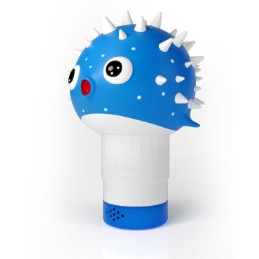 Imagem de MKLZ Flutuador De Cloro Para Piscina Com Pastilhas 1 E 3 Polegadas - Dispensador Flutuante Ajustável Botão Drenagem Flutuabilidade Extra, Suporte Fofo Em Forma Baiacu Piscinas Subterrâneas Acima Do