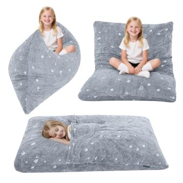 Imagem de COMAX Cadeira de pufe 3 em 1 para crianças, cama de pufe infantil de dinossauro, espreguiçadeira conversível para crianças, colchão de chão com enchimento para meninas e meninos dormindo, dinossauro