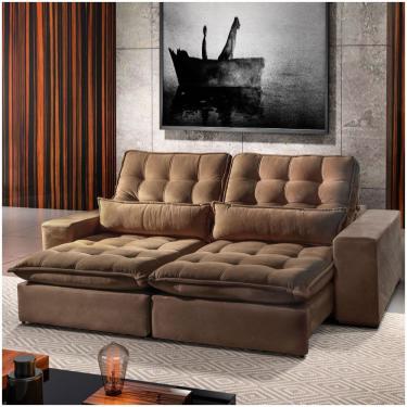 Imagem de Sofá 5 Lugares Retrátil Bruna 2,90m Veludo - Móveis Mix Marrom Havana