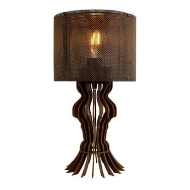 Imagem de Abajur Luminária Mesa Madeira Mdf Sala Quarto mesa de cabeceira - MADE