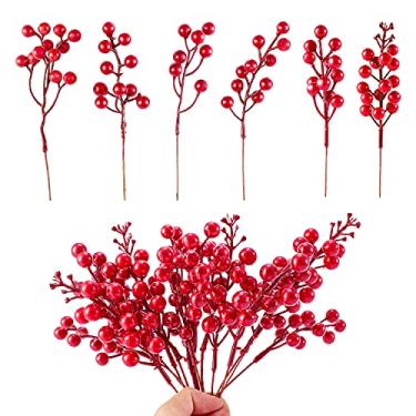 Imagem de Crafare Pacote com 30 hastes artificiais de frutas vermelhas, galhos de frutas vermelhas bordô para decoração de árvore de Natal, artesanato, casamento, férias, inverno, decoração de casa