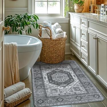 Imagem de LBRO2M Tapete lavável, 5 x 7 cm, fácil de limpar, tapete boho moderno para cozinha, banheiro, antiderrapante, ótimo para animais de estimação e famílias (2X3, cinza escuro)