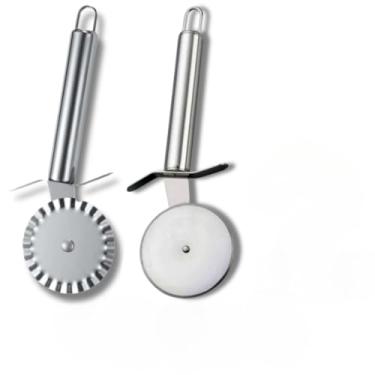 Imagem de Kit Carretilha Cortador de Pizza Cortador de Pastel Espátula de Bolo e Rolo de Massa Aço Inox(2 UND (CORT PASTEL + PIZZA))