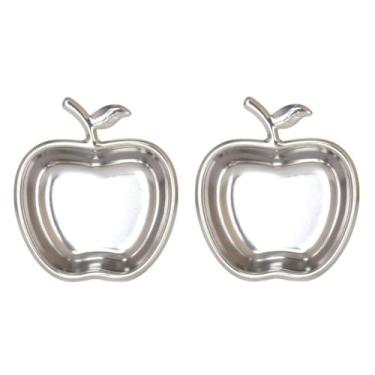 Imagem de esowemsn 2 peças tigela de aço inoxidável para molho de aperitivo em forma de maçã prato de servir vinagre pratos de tempero de soja para cozinha doméstica restaurante, prata