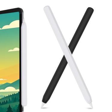 Imagem de SSS·GRGB Capa de silicone Apple Pencil compatível com Apple Pencil 2ª geração e Apple Pencil Pro, silicone ultrafino compatível com carregamento magnético e toque duplo (2 pacotes, preto e branco)