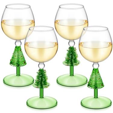Imagem de Remerry 4 peças de cristal de 293 ml para árvore de Natal com haste de árvore de vinho, taças de vinho com haste verde, design de cálice para festas de torcida festivas, presentes de Natal