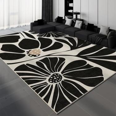 Imagem de Tapete decorativo de luxo para sala de estar, preto e branco, com linhas geométricas, para quarto, leve, luxuoso, para sala de estar (300x400 cm/YHT081-2-F)