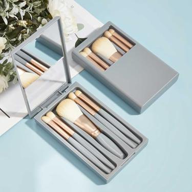 Imagem de Conjunto de 5 pincéis de maquiagem com espelho, kit de pincéis de sombra em pó macio para viagem para iniciantes e em movimento