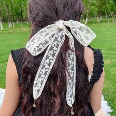 Imagem de 2 peças elegante lenço de cabelo branco longo de renda moda verde floral lenço de cabeça boho chique tiara doce acessórios de cabelo para mulheres