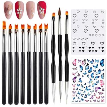 Imagem de Conjunto de pincéis de arte de unhas com 11 peças, kit de pincéis de unhas de acrílico de pétalas pretas para pintura de revestimento de unhas, pincel de esmalte francês, ferramentas de arte de unhas