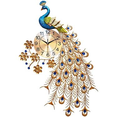 Imagem de ZJYWMM Relógio de parede de pavão grande, europeu criativo silencioso decoração de casa relógio de arte de cristal, relógio de quartzo simples moderno para parede TV parede fundo decoração de parede