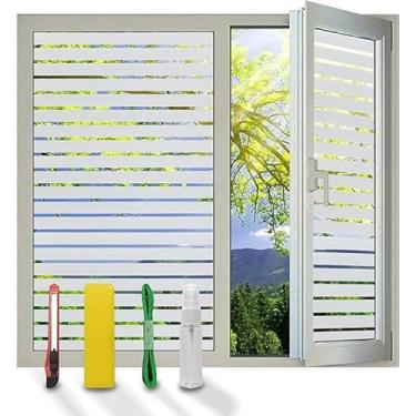 Imagem de DERZGAO Película de privacidade para janela com ferramentas de instalação, fixação estática, anti-UV, controle de calor, ideal para porta de vidro de chuveiro doméstico e escritório (padrão listrado