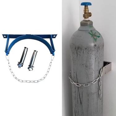 Imagem de Suporte de parede para tanque de oxigênio com corrente de segurança e parafusos, carrinho de transporte de oxigênio de aço para escola/laboratório, prateleira de armazenamento de cilindro de propano
