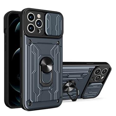 Imagem de Estojo para iPhone 13 12 11 Pro Max para iPhone XR XS Max com slot para cartão Suporte para proteção de câmera Capa de telefone cinza, para iPhone12 Pro Max