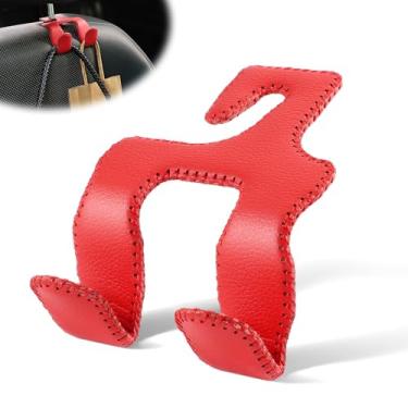 Imagem de LivTee Gancho traseiro para assento de carro de couro superior atualizado para encosto de cabeça, ganchos de carro 2 em 1 suporte para organização acessórios interiores para bolsas, casacos guarda-chuvas sacolas de compras (vermelho)