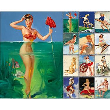 Imagem de PINUP GIRLS LOVE NWIM AND OUTDOOR ~ 12 cartões de notas com envelopes ~ Cartões postais vintage sexy Pin Up Girls e ilustrações de revistas por Gil Elvgren